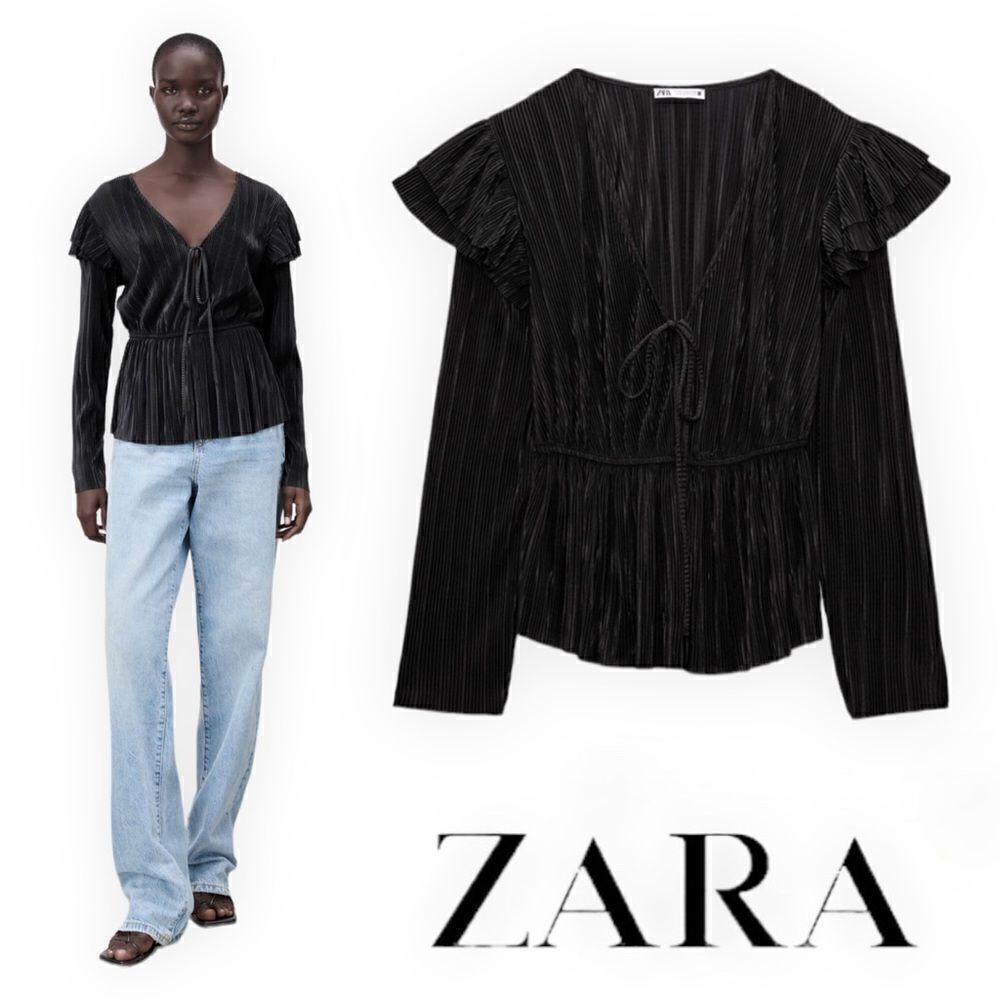 ZARA | Black | RUFFLED PLEATED BLOUSE